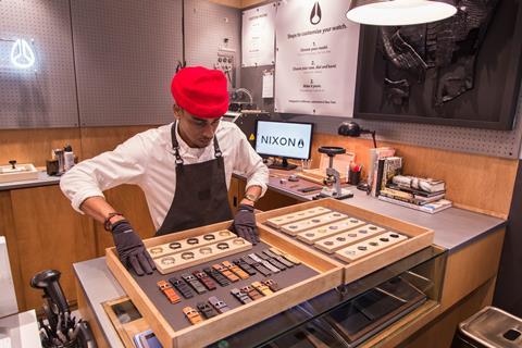 The store features a customisation bar where customers can choose elements to create a bespoke watch